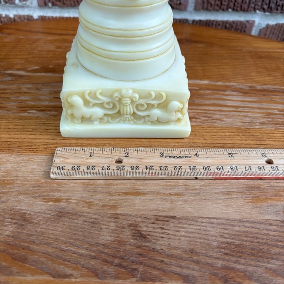 Vintage Marble Look Pedestal Stand Candle Holder Carved Angels and Lions - Picture 4 of 8
